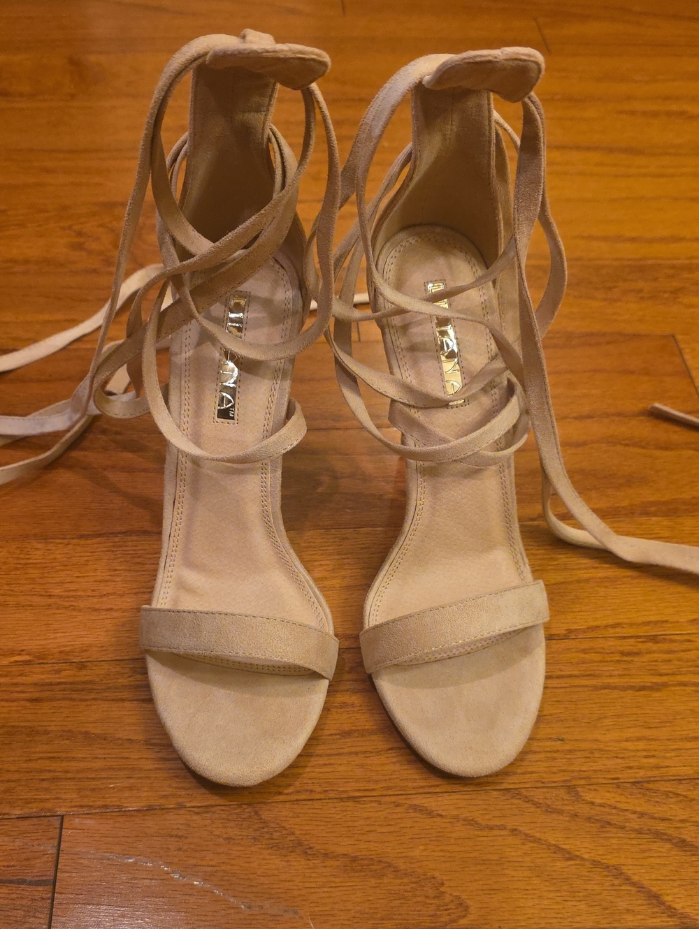 Lilliana Nude Lace-Up Ankle Wrap Sandals - Sz 10